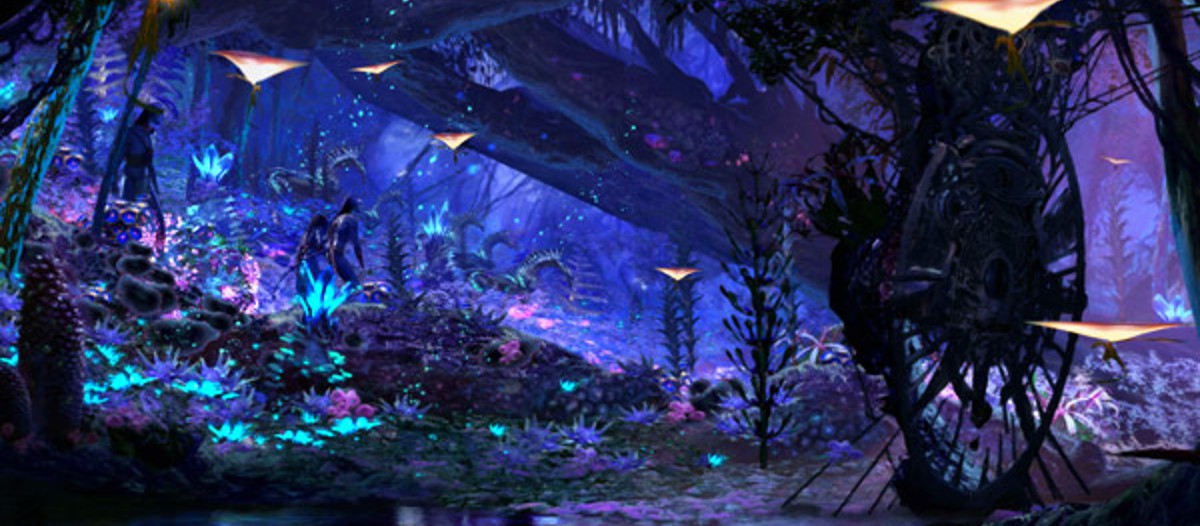 Un paysage de nuit qui fait rêver   Si vous rêviez de passer une nuit sur Pandora, sachez que le parc vous offrira une visite merveilleuse. En effet, le décor intérieur de l’attraction est magnifique. Les couleurs sont aussi belles que dans le film, et les animaux seront bien présents et même animés ! Et si on prenait nos prochaines vacances sur la planète des Na’vis ?   © Parc Avatar Orlando - Disney 